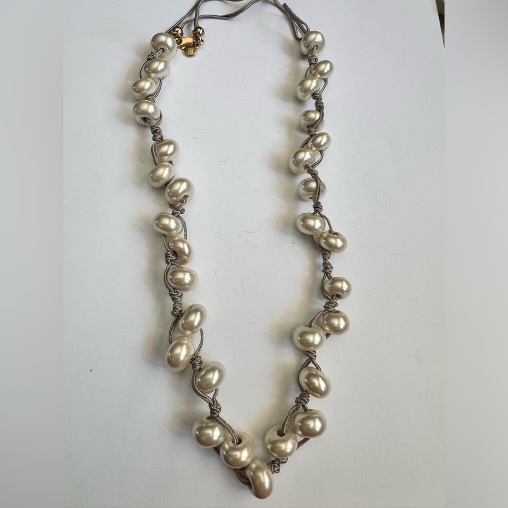 J. Crew Vintage Pearl Beaded Cord Necklace Lobster Closure